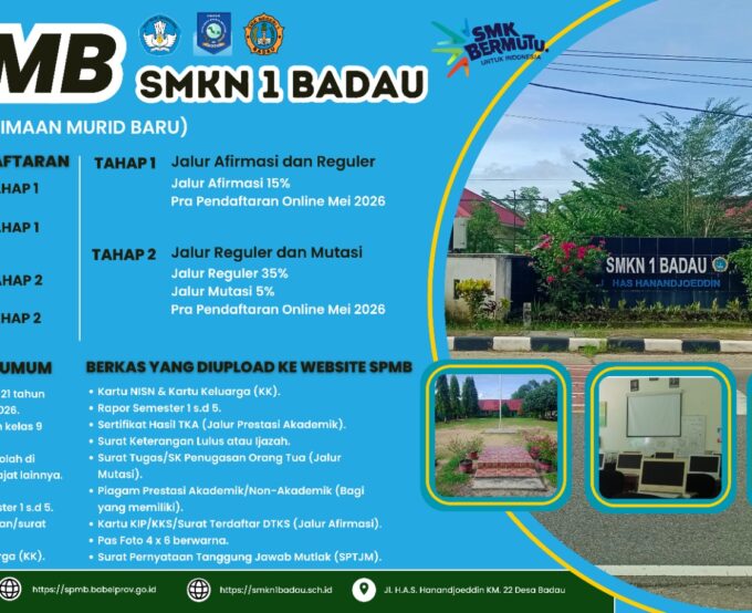 Jadwal SPMB SMKN 1 Badau Tahun Ajaran 2026/2027